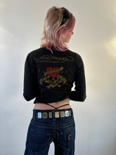 Load image into Gallery viewer, Vintage Y2K Ed Hardy Knit Grey Diamante Skull Cardigan
