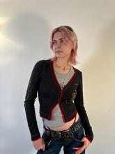 Load image into Gallery viewer, Vintage Y2K Ed Hardy Knit Grey Diamante Skull Cardigan
