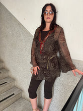 Load image into Gallery viewer, Vintage Y2K Beaded Tuscan Mom Brown gold Cover up Top
