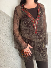 Load image into Gallery viewer, Vintage Y2K Beaded Tuscan Mom Brown gold Cover up Top
