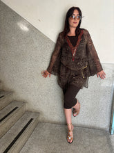 Load image into Gallery viewer, Vintage Y2K Beaded Tuscan Mom Brown gold Cover up Top
