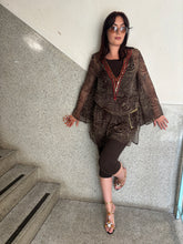 Load image into Gallery viewer, Vintage Y2K Beaded Tuscan Mom Brown gold Cover up Top
