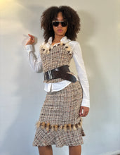 Load image into Gallery viewer, Vintage Y2K Tweed Top &amp; Skirt with fur trim Suit
