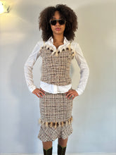 Load image into Gallery viewer, Vintage Y2K Tweed Top &amp; Skirt with fur trim Suit
