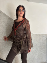 Load image into Gallery viewer, Vintage Y2K Beaded Tuscan Mom Brown gold Cover up Top

