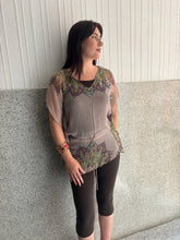 Load image into Gallery viewer, Vintage Y2K Tuscan Mom silk sequin paisley drawstring top

