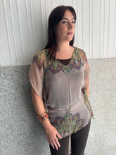 Load image into Gallery viewer, Vintage Y2K Tuscan Mom silk sequin paisley drawstring top

