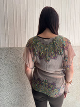 Load image into Gallery viewer, Vintage Y2K Tuscan Mom silk sequin paisley drawstring top
