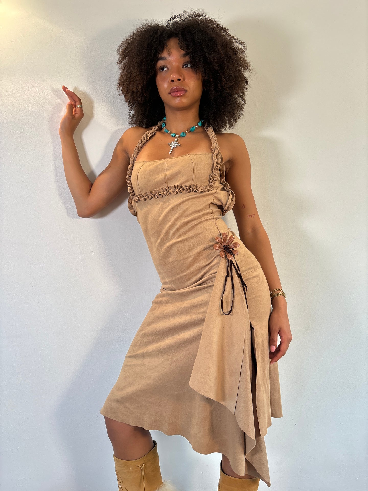 Vintage Y2K Boho Suedette Backless Dress