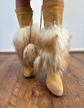 Load image into Gallery viewer, Vintage Y2K Mongolian fur Wedge pom pom Boots&nbsp;
