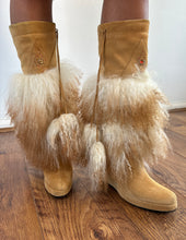 Load image into Gallery viewer, Vintage Y2K Mongolian fur Wedge pom pom Boots&nbsp;
