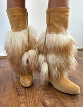 Load image into Gallery viewer, Vintage Y2K Mongolian fur Wedge pom pom Boots&nbsp;
