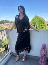 Load image into Gallery viewer, Vintage Y2K Black Sheer embroidered floral beaded split sleeve co-ord two piece skirt suit
