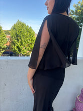 Load image into Gallery viewer, Vintage Y2K Black Sheer embroidered floral beaded split sleeve co-ord two piece skirt suit

