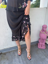 Load image into Gallery viewer, Vintage Y2K Black Sheer embroidered floral beaded split sleeve co-ord two piece skirt suit
