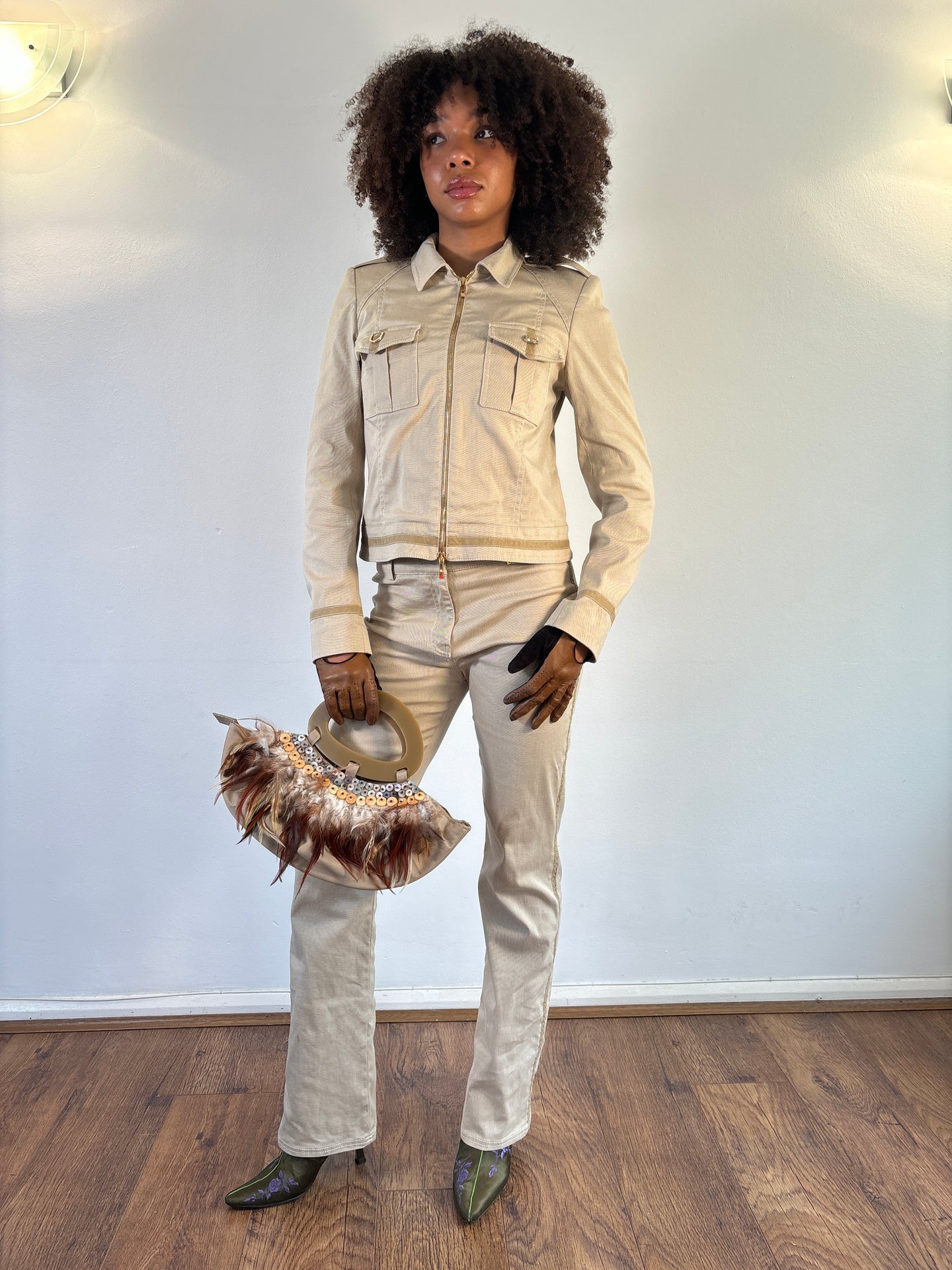 Vintage Y2K Karen Millen tan trouser and jacket suit