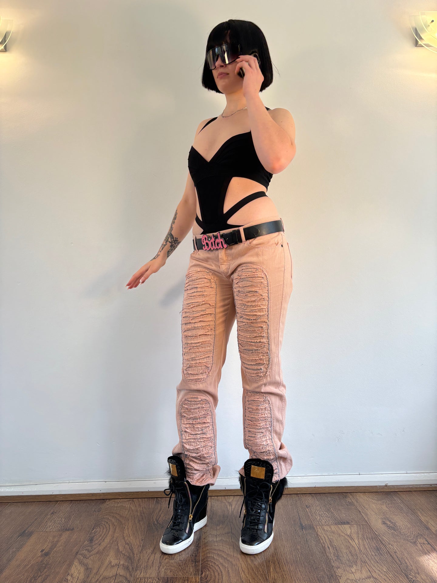 Vintage Y2K Moschino Pink Ripped Denim Jeans