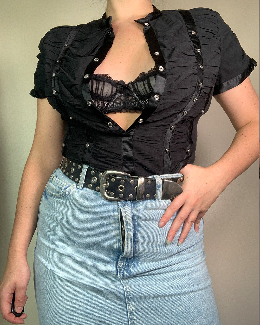 Vintage Y2K Karen Millen Sheer Popper Blouse