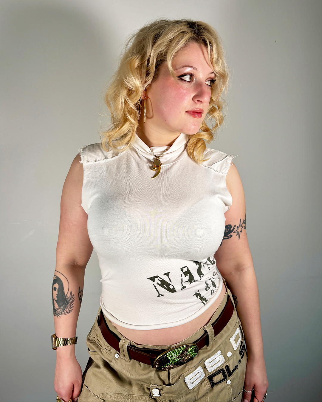 Vintage Y2K white high neck Naf Naf Top