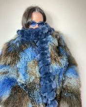 Load image into Gallery viewer, Vintage Y2K fur navy blue Pom Pom scarf
