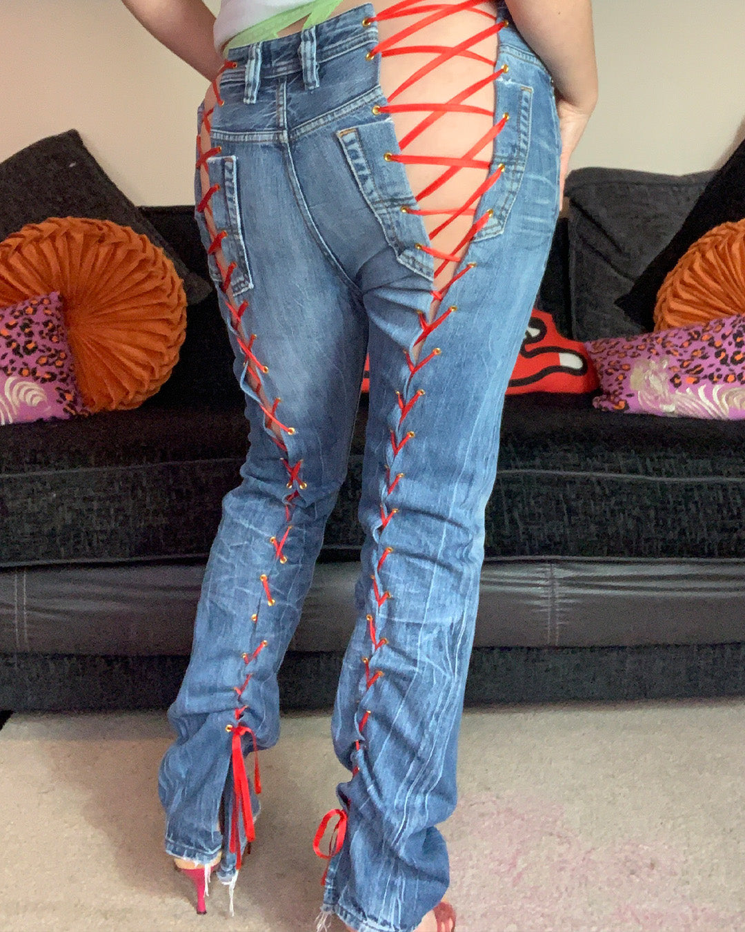 Laced Up Red Again Jeans