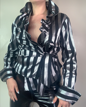 Load image into Gallery viewer, Vintage Y2K Black and Silver Metallic Striped Blouse
