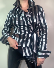 Load image into Gallery viewer, Vintage Y2K Black and Silver Metallic Striped Blouse
