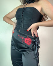 Load image into Gallery viewer, Vintage Y2K Black Side Tie Rose Trousers
