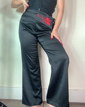 Load image into Gallery viewer, Vintage Y2K Black Side Tie Rose Trousers
