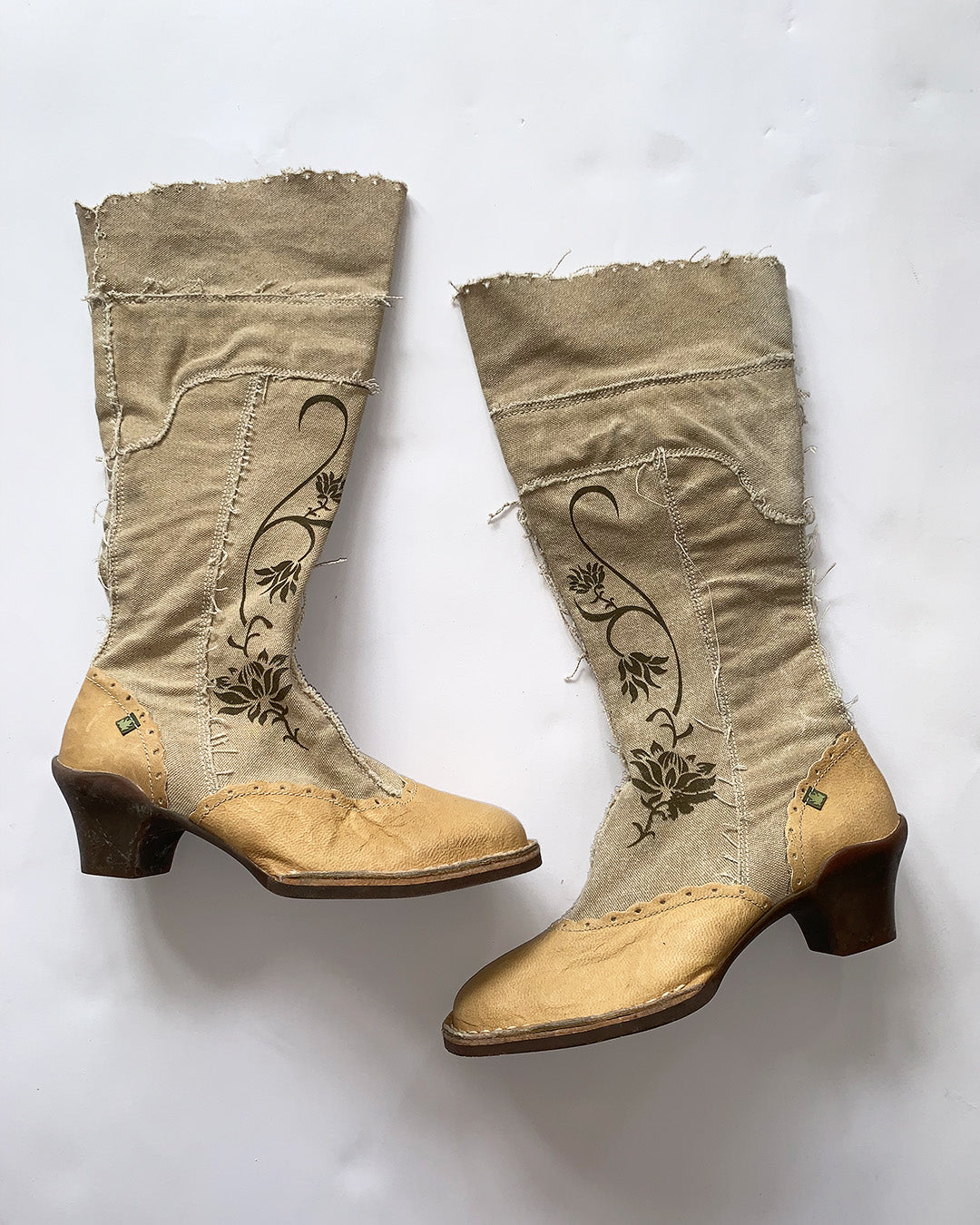 Vintage Y2K Leather & Cotton Boots