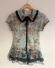 Load image into Gallery viewer, Wheels &amp; Dollbaby Blue Floral Mesh Cardigan
