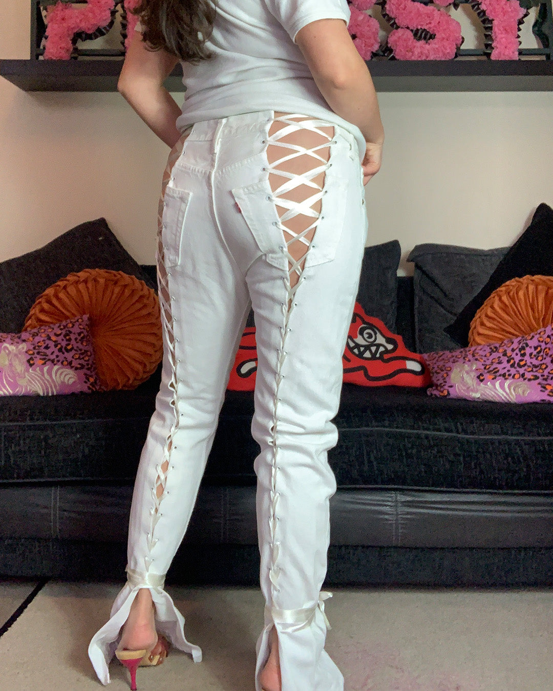 Laced Up White Jeans