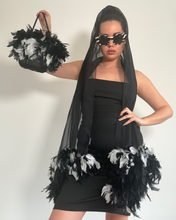 Load image into Gallery viewer, Vintage 80s black and white feather sheer scarf and bag
