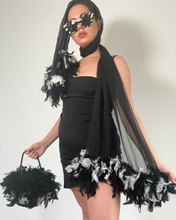 Load image into Gallery viewer, Vintage 80s black and white feather sheer scarf and bag
