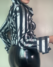 Load image into Gallery viewer, Vintage Y2K Black and Silver Metallic Striped Blouse
