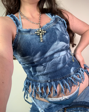 Load image into Gallery viewer, Vintage Y2K Denim Tie Dye Frayed Top
