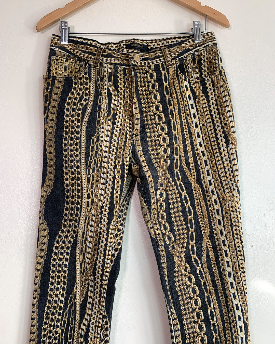 Roberto Cavalli Black and Gold Chain Jeans