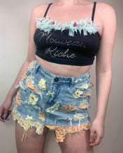 Load image into Gallery viewer, Vintage Y2K Denim Lace Ribbon Bow Mini Skirt
