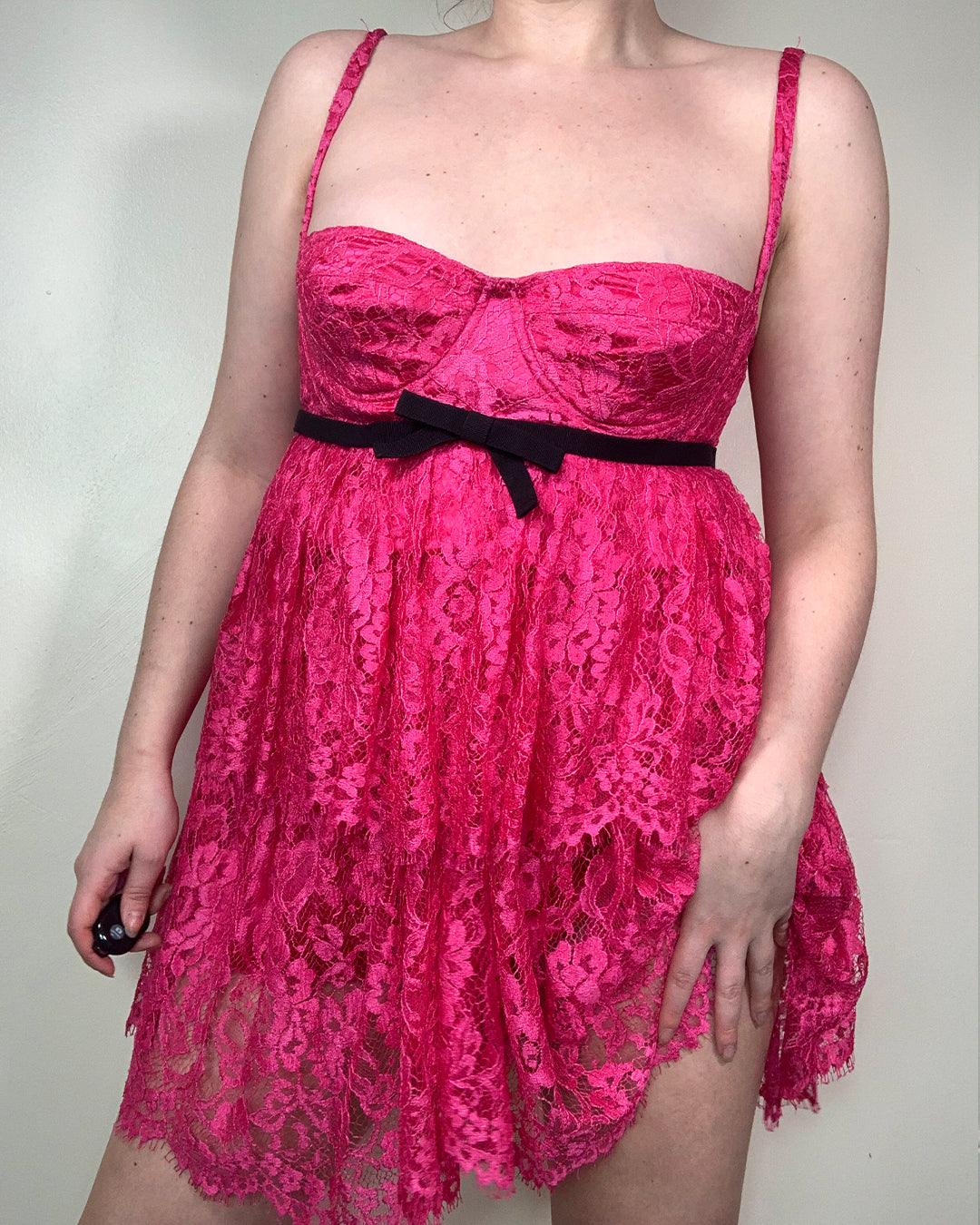 Dolce & Gabanna Hot Pink Lace Tiered Dress
