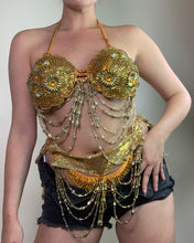 Load image into Gallery viewer, Vintage Y2K Gold beaded Sequin Bikini
