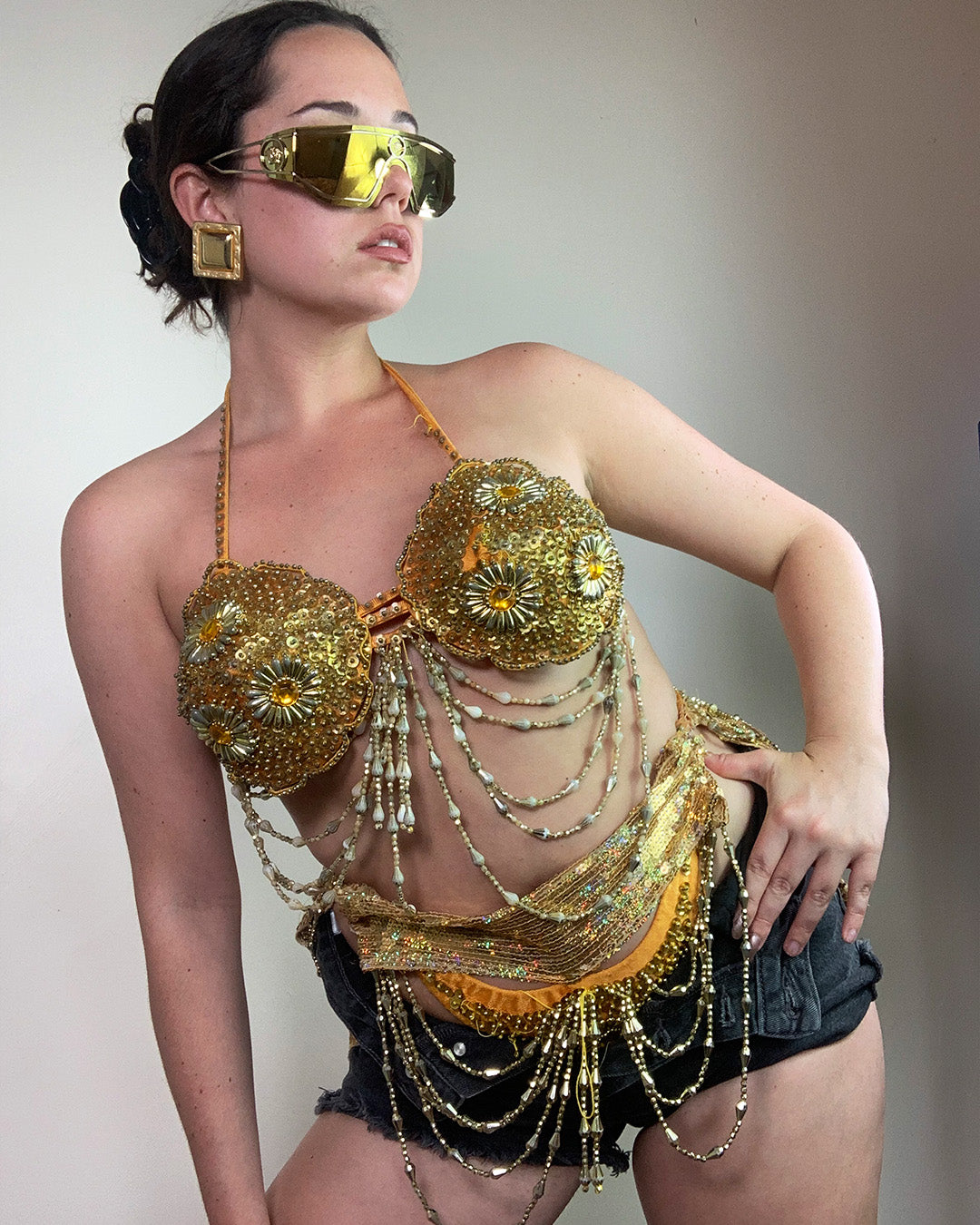 Vintage Y2K Gold beaded Sequin Bikini