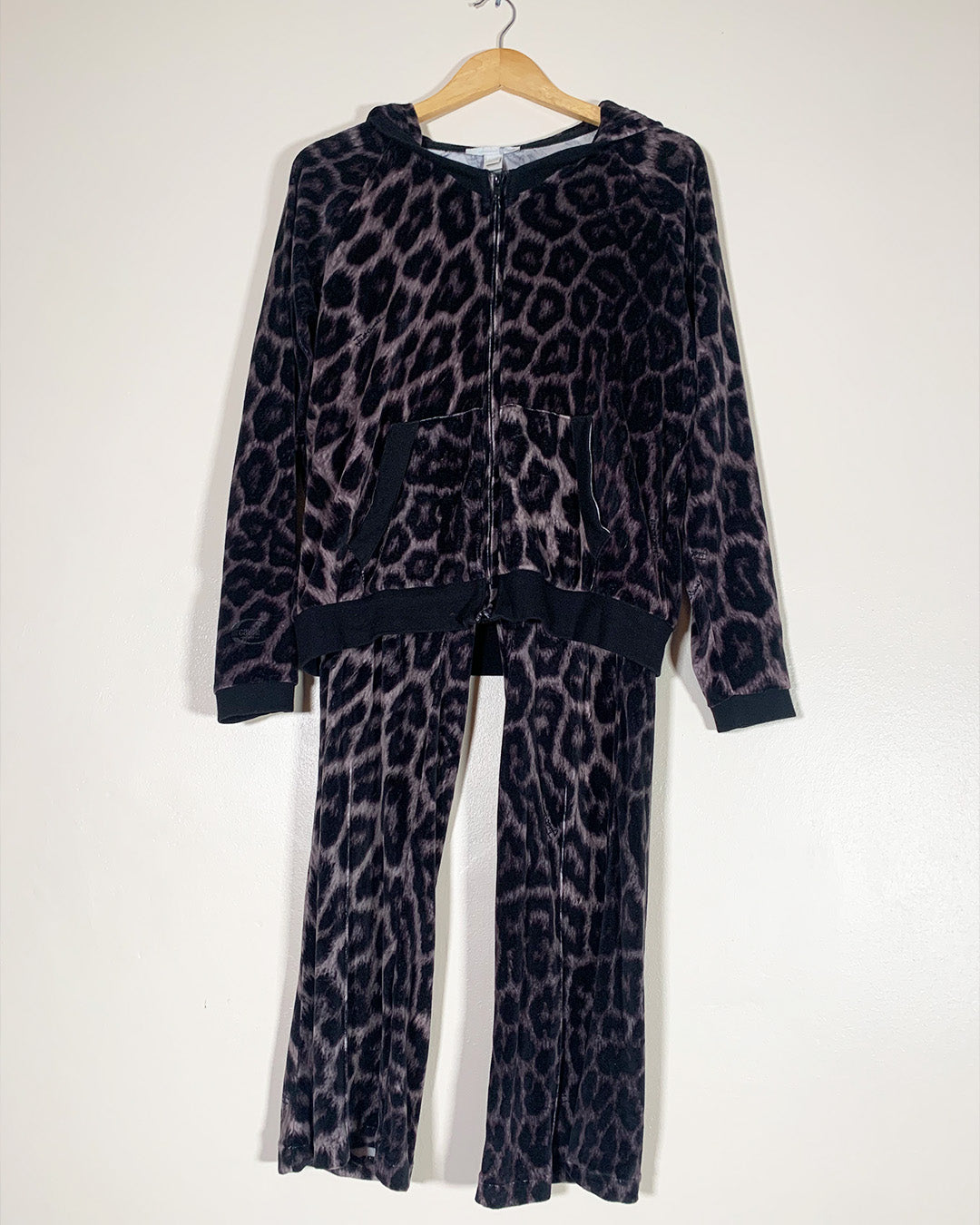 Just Cavalli Black & Grey Velour Leopard Print Tracksuit