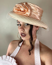 Load image into Gallery viewer, Vintage 80s Peach Flower Russian Veil Hat
