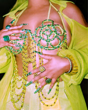 Load image into Gallery viewer, Green Beaded Two Piece Costume &amp; Tail Feathers
